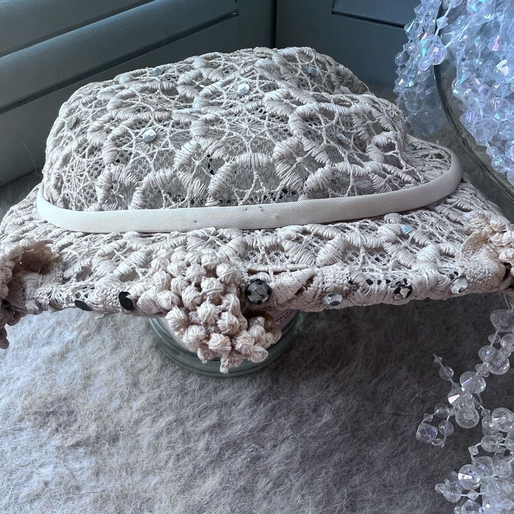 Vintage 1930s Sunnycrest Original Lace Crocheted Bridal Headpiece Hat 💗 - Picture 6 of 6
